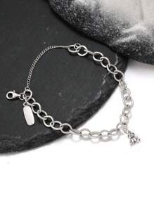 1pc Simple Unique Elegant 925 Sterling Silver Bracelet Embellished With Stuffed Teddy Bear Pendant Style Forged Link Charm Bracelet DIY Pendant Women Fine Jewelry Gift