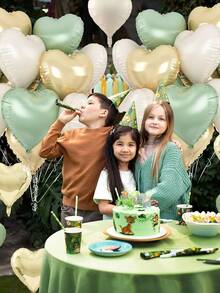 10/20个随机绿色和金色心形铝箔气球，18英寸绿色和奶油色心形氦气球，适合丛林/森林主题生日、婚礼、派对装饰 - 彩色 - 查看 3