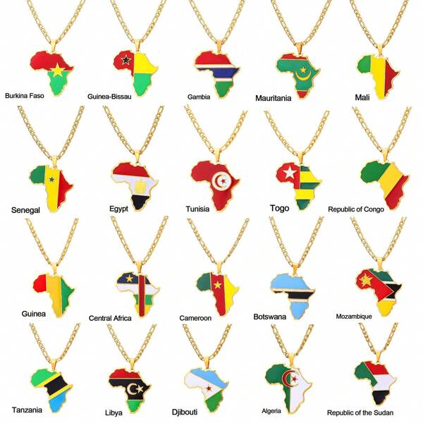 Popular Africa Theme Dripping Oil Stainless Steel Map Pendant Necklace