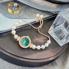 1 件女士优雅白色珠饰闪亮钻石点缀精致珍珠母贝纹理表盘石英时尚腕表