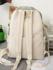 5pcs/Set Back-To-School Fashion Classic Plaid Colorblock Cute Large Capacity Backpack Set, Suitable For Various Occasions, Fashion School Backpack With Pencil Caseback To School Essentials, Bags For University, University Essentials - Green - View 4