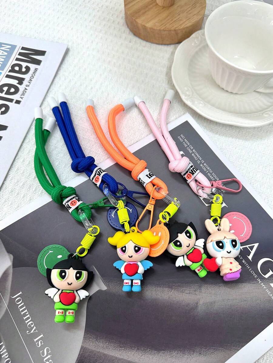 THE POWERPUFF GIRLS Cartoon Girl Police Badge Keychain Unisex Decoration For Backpack Handbag Car Keys Anime