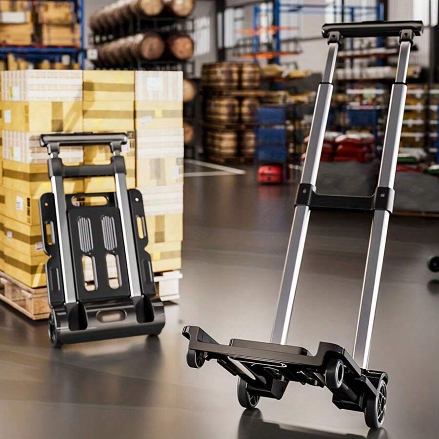 قطعة واحدة عربة يد قابلة للطي متعددة الاستخدامات، تصميم هادئ، بناء سميك، خفيفة الوزن، مناسبة لاستخدامها في المنزل والمستودع والسوبر ماركت، متوفرة باللون الرمادي والأصفر والكريمي