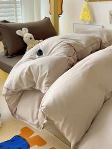 4pcs/Set Minimalist Style Soft Washed Cotton Bedding Set (1pc Duvet Cover + 1pc Flat Sheet + 2pcs Pillowcases), Skin-Friendly Aloe Vera Cotton Printed Bed Sheets & Quilt Cover, 360-Degree Non-Slip, No Optical Brighteners, Breathable, Moisture-Wicking, Soft Touch, Durable, Fade-Resistant, Antibacterial, Thick & Warm Bedding Set