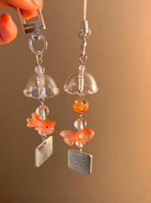 2pcs Dreamlike Goldfish Wind Chime Beaded Ornament, Small Fish Bead Decorative Hanging Accessory, Suitable For Bedroom, Yard, Garden, Phone, Bag Decoration