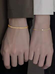 Conjunto de 2 pulseiras de casal em formato de coração de aço inoxidável simples, decoração para datas festivas e joias combinando