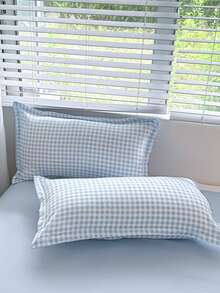 四件套（1件被套+1件床单+2件枕套）宿舍床上用品，柔软磨毛超细纤维，亲肤透气，360°防滑包裹，不含荧光增白剂，适合裸睡，保暖耐用，不易褪色，抗菌 - 心動藍 - 查看 2