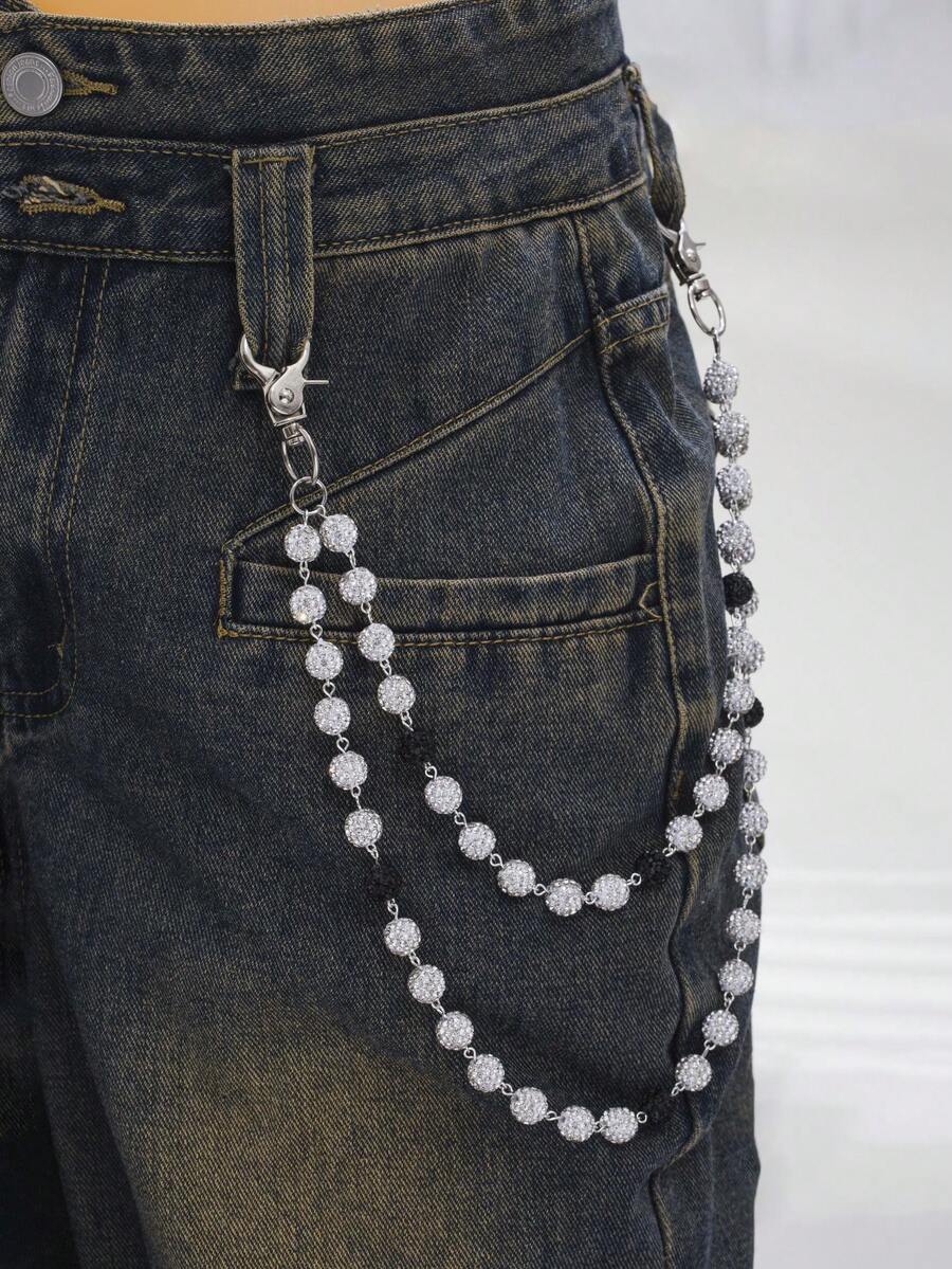 1 pieza Cadena para pantalones de estilo urbano y hip hop con colgante de bola de , cadena corporal hecha a mano, accesorio unisex para jeans y ropa casual - Multicolor - Ver 1