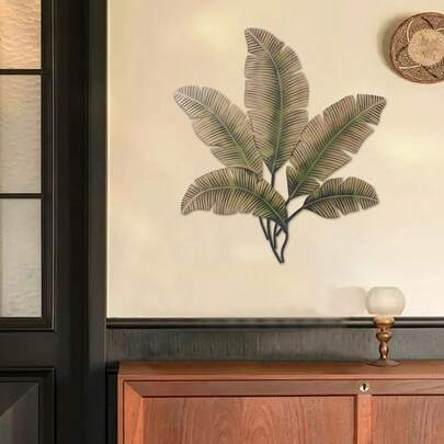 1 pieza Decoración de pared de hoja de plátano de madera artificial retro, decoración de pared de alta gama vintage para dormitorio, sala de estar, baño, comedor, oficina, temporada de otoño