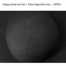 Oversized Beach Straw Hats For Women Extra Large Wide Brim Beach Hat Foldable Roll Up Floppy Sun Hat - 黑色 - 查看 4