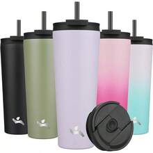 Konokyo - Vaso aislado de 18 onzas con tapa y 2 pajitas de acero inoxidable para botella de agua al aspiradora, taza de café, color blanco ángel - Masa - Ver 9