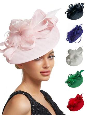 1pc Vintage Feathers Flower Arrow Fascinator Hat Women Church Kentucky Derby Fascinator Headband For Bridal Wedding Dress Hat Tea Party Accessories For Hair Back To School Hair Accessories, School Stuff