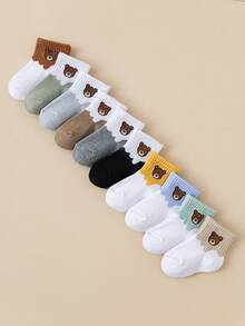 10 双婴儿可爱熊图案袜子幼儿舒适男女通用婴儿袜子 - 彩色 - 查看 3