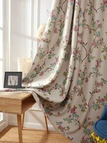 1pc Magpie Flower Printed Blackout Curtain, Chinese Countryside Style 100% Polyester, Suitable For Living Room, Bedroom