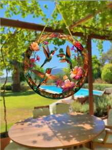 1 Stück 2D bedruckter, leuchtender Rotkehlchen Acryl Fensteranhänger - Dekoration für Garten/Außenbereich, farbenfroher Fensterschmuck (7,48 Zoll/19 cm) mit realistischem Vogel und roten Beeren, perfekt für Garten, Veranda, Wohnzimmer Dekoration, Einweihungsgeschenk und Geburtstagsgeschenk für Freunde und Familie