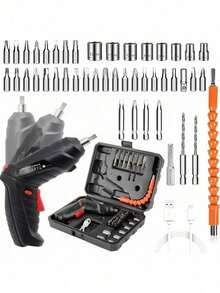 Atornillador inalámbrico, Juego De Destornillador Eléctrico Taladro Inalámbrico Recargable Portátil Atornillador inalámbrico KILIAN ETHAN De 3.6v, Kit De 47 Piezas, Juego De herramientas electricas - Negro - Ver 1