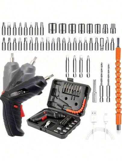 Atornillador inalámbrico, Juego De Destornillador Eléctrico Taladro Inalámbrico Recargable Portátil Atornillador inalámbrico KILIAN ETHAN De 3.6v, Kit De 47 Piezas, Juego De herramientas electricas