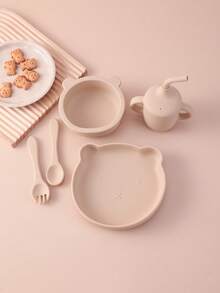 PopLittleOne 5PCS Silicone Baby Tableware Sets Solid Color Utensils Portable Sippy Cup Cartoon Bear Shape Plate Bowl Feeding Sets For Baby - Multicolor - View 15