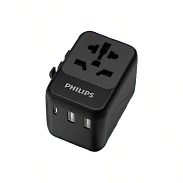 PHILIPS SPB1005B/93 Portable Adapter, 4-Port Fast Charging, Charge 4 Devices Simultaneously, Ideal For Vlogging And Traveling Abroad, Compatible With 200+ Countries And Regions