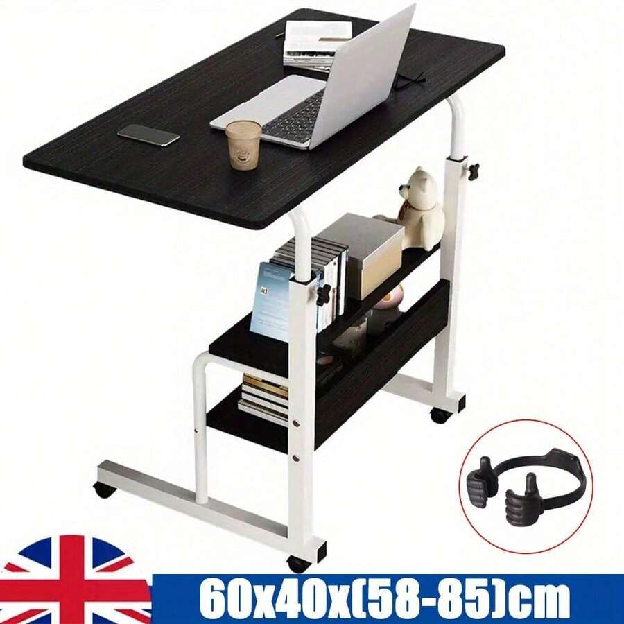 Height Adjustable Mobile Rolling Computer PC Laptop Over Bed Desk Overbed Desk - Black - View 1