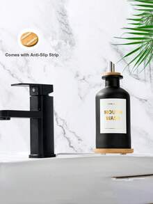 1pc 12OZ/350ML Mouthwash Dispenser, Coffee Syrup Bottle, Soy Sauce Vinegar Bottle, Bathroom Glass Mouthwash Rinser With Stainless Steel & Bamboo Sprout, Reusable Mouthwash Cup, Bamboo Tray And Stickers - Multicolor - View 6