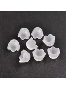 100pcs Transparent Acrylic Tulip & Lily Of The Valley Beads, Elegant Fashion DIY Jewelry Making, With Vivid Enamel Decorations, DIY Jewelry Making Supplies