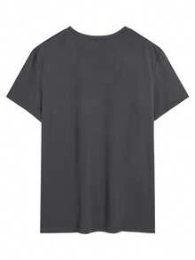 男士休闲百搭鸟类印花T恤，夏季 - 深灰色 - 查看 4