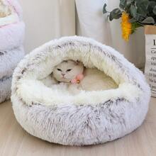 Pet Dog Cat Bed Round Plush Kitten Warm Sleeping Nest Bed Cat Cave House