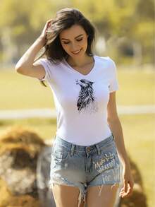 A V-Neck T-Shirt For Women That Covers The Buttocks, Fashionable And Practical - 白色 - 查看 1