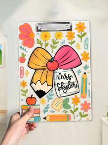 1pc Personalized Teacher Appreciation Gift, Custom Pencil Floral Teacher Clipboard, End Of Year Gift, Back To School Teacher School Supplies