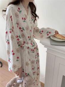 1pc Women Bathrobe, Lightweight Quick Dry Coral Fleece Absorbent Soft Bath Robe, Suitable For Sauna, Beach, Pool, Bathroom