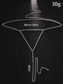 1 件时尚三角珍珠丁字裤，带镂空身体链，性感夜店风格，适合狂欢 - 彩色 - 查看 2