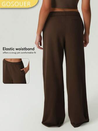 GOSOUER Dam Sommarbyxor med hög midja, dragsko, midjefickor, lösa, raka, vida ben, joggingbyxor för yoga, löpning, sport, fitness, gym, tights