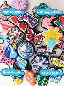 28pcs Pink Summer Beach Series Sandal Charms, High-Quality Shoe Accessories, Excellent Gift For Teenagers, Men, Women And Adults - Multicolor - View 3