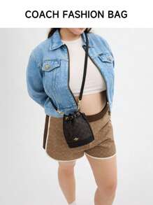 Coach Bolso de cubo de hombro, bolso cruzado para mujer, bolso de mano mini con cordón para dama, cartera de embrague