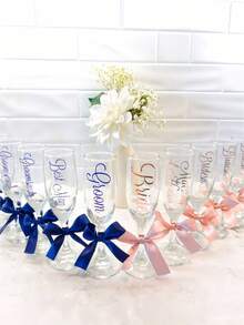 1/2/6 szt. personalizowanych kieliszków do szampana, materiał szklany, 6 uncji/180 ml, możliwość personalizacji imienia, tytułu i koloru kokardy, ślubne kieliszki do szampana, odpowiednie na wesela, dekoracje ślubne, personalizowane szklanki, dekoracje na imprezy, prezenty dla druhen, urodziny, wieczory panieńskie, wieczory kawalerskie i specjalne okazje, odpowiednie również dla panny młodej, pana młodego, druhen i drużbów - czara - Zobacz 3