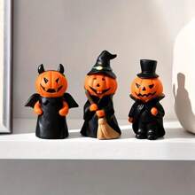 3 pièces Décoration créative d'ornement en résine de citrouille démon d'Halloween, statuette de sorcière de citrouille de bureau pour la décoration de la pièce. Décorations d'Halloween, fête de vacances d'Halloween, décoration d'automne, cadeaux pour les gens.