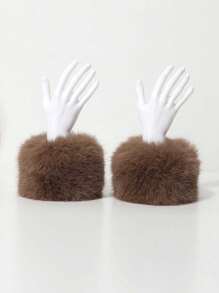 1 buc. Set de bentiță și brățară elastică din blană artificială de vulpe, accesorii de păr cu bentiță mongolă pentru femei