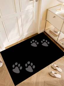 1pc Black Paw Print Crystal Velvet Doormat, Machine Washable, Entrance Mat, Floor Mat, Suitable For Entryway Decoration In Living Room, Porch Etc., New Arrival For Spring & Summer, Dirt-Resistant,
