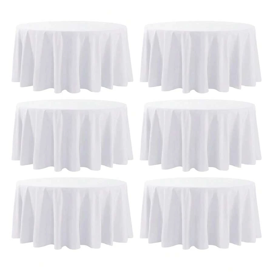 6 Pack White Round Tablecloths For 4FT / 6FT / 8FT Tables – 60", 90", 120" Polyester Round Table Cloths, Stain & Wrinkle Resistant, Washable Fabric Table Covers For Wedding, Party, Dining, Banquet & Event Decor - trắng - Xem 1