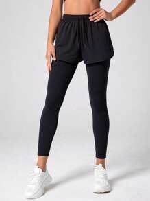 Women's Workout Fitness 2 In 1 Outdoor Pants , Fashionable Sports Tight Pants With Shorts, Suitable For Yoga, Running, Gym, Autumn Sports Fitness, Essential