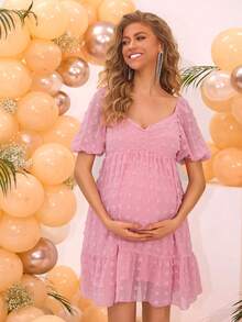 Joyfunear 孕妇简约纯色短袖连衣裙，日常穿着 - 粉色 - 查看 6