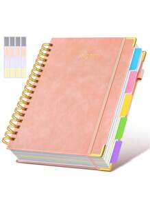 1PC Hardcover Spiral Notebook Journal With Removable Dividers Tabs, 300 Pages Leather 5 Subject Notebook College Ruled, 8x10 Large B5 Notebooks For Work School Note Taking, Lined Journal For Women, (Pink, Purple, Black) School Supplies, Back To School