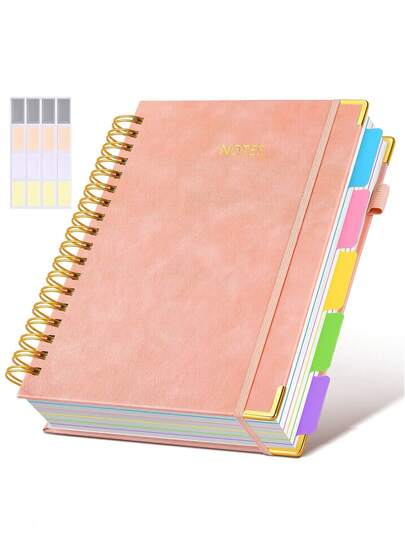 1 件精装螺旋笔记本日记本，带可拆卸隔板标签，300 页皮革 5 主题笔记本大学横格，8x10 大号 B5 笔记本，用于工作学校笔记记录，女士横格日记本，（粉色、紫色、黑色）学校用品，返校