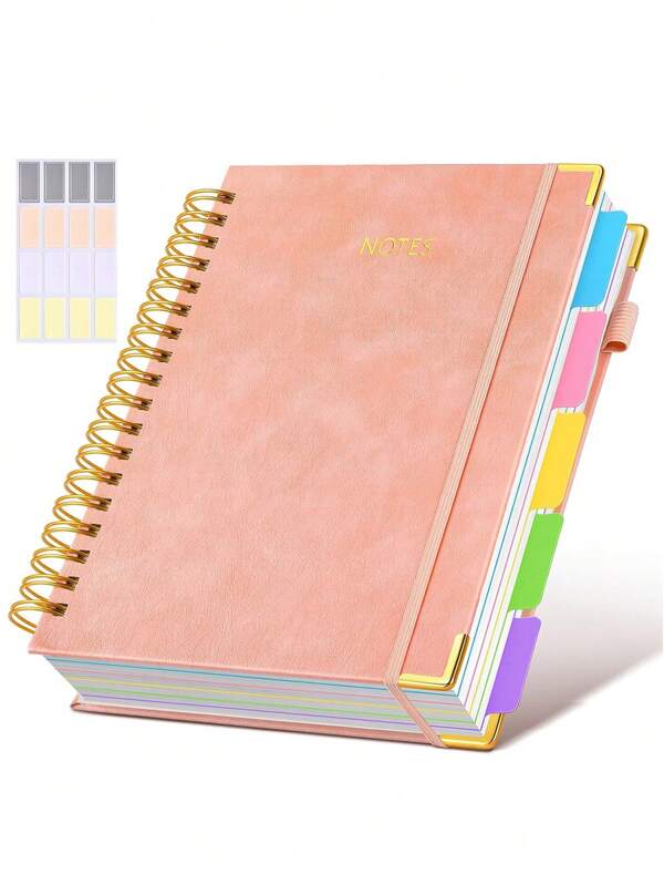 1PC Hardcover Spiral Notebook Journal With Removable Dividers Tabs, 300 Pages Leather 5 Subject Notebook College Ruled, 8x10 Large B5 Notebooks For Work School Note Taking, Lined Journal For Women, (Pink, Purple, Black) School Supplies, Back To School