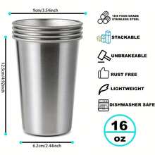 1/4 Pieces Of 16 Ounce Stainless Steel Pint Cups4PCS 16oz Stainless Steel Pint Cup, Healthy Unbreakable And Stackable, Metal Drinking Glasses, Durable, Reusable, Party, Outdoor, Hiking, Camping, Picnic, Stackable Cup For Beer Juice Soda, Summer Winter Drinkware, Home Decor, Room Decor ﻿ - Multicolor - View 2