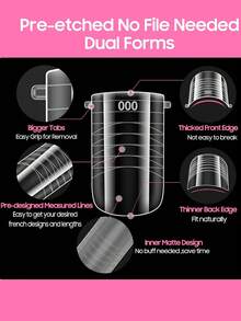 160片直型双头凝胶指甲模具，适用于手指和脚趾，宽大扁平，可重复使用，男女通用，预先蚀刻，无需打磨。 - 無色 - 查看 3