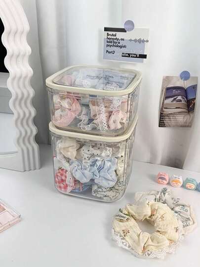 1pc Large Capacity Hair Accessories Organizer Box, Including Hair Scrunchies, Headbands, Hair Ties, Hair Clips, Multi-Functional Storage Container For Bathroom, Bedroom, Dorm, Waterproof And Dustproof With Elastic Cover Design For Easy Access