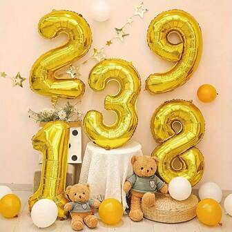 1pc 40 Inch Giant Gold Foil Number Balloon, For Birthday Party, Wedding, Room Decoration, Anniversary Celebration