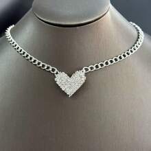 1 pieza Collar con cadena gruesa de moda con corazón de diamante